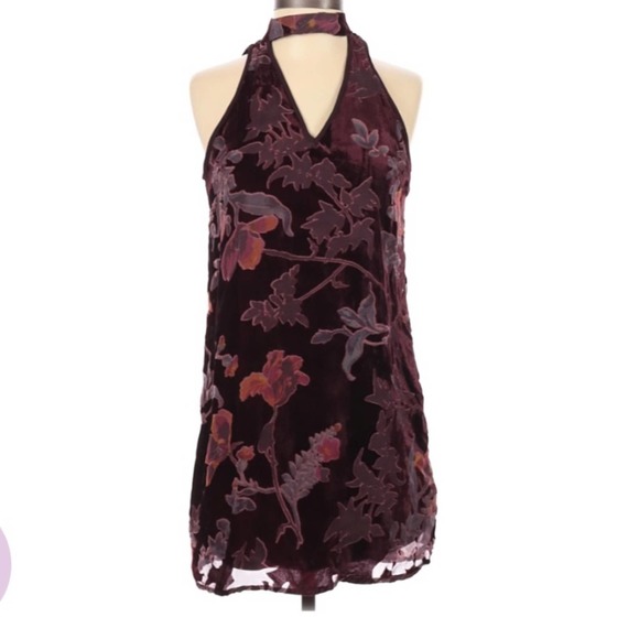 Band of Gypsies Velvet Wine Floral Dress Size XS - Picture 1 of 7